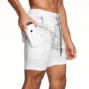 Vente en gros bon marché de shorts de fitness en nylon pour hommes personnalisés 2-en-1 conception d'impression par compression solide non-tissé pour la course à pied de gymnastique - Product Image 3