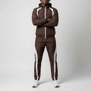 Ensemble de survêtement pour homme à rayures noires et blanches avec capuche, veste coupe-vent à fermeture éclair intégrale et pantalon, sportif, décontracté, séchage rapide, en polyester - Product Image 4