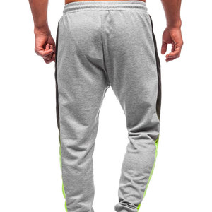 Pantalon de survêtement gris pour homme avec bandes latérales vert fluo, taille élastique et cordon de serrage, joggers décontractés respirants en mélange polyester-coton - Product Image 4