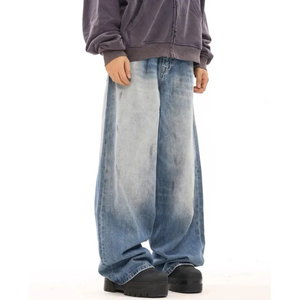 Jeans Baggy Retro Hip Hop Hechos a Medida, Jeans Baggy Rectos con Efecto Desgastado Y2K, Estilo Hip Hop - Product Image 2