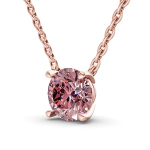 Four Prong Set Brilliant Round Cut Vivid <b>Pink</b> Lab Grown Diamond Solitaire <b>Necklace</b> 10k/14k Solid Gold Made Luxury Jewelry - Product Image 3