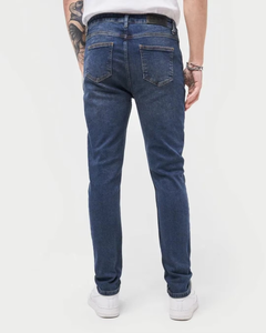 Jean slim homme en denim bleu foncé extensible, taille mi-haute, coupe affinée, style décontracté chic et polyvalent - Product Image 5