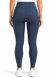 Pantalon d'équitation pour femme bleu marine taille haute avec grip en silicone intégral, poches latérales et coupe extensible - Product Image 4
