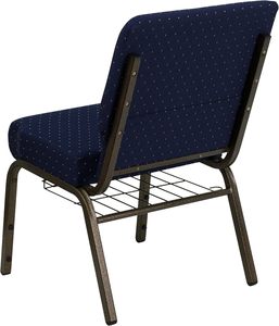 Chaise <span class=keywords><strong>d</strong></span>'église en tissu bleu marine à pois avec porte-livre et structure dorée veinée - Product Image 4
