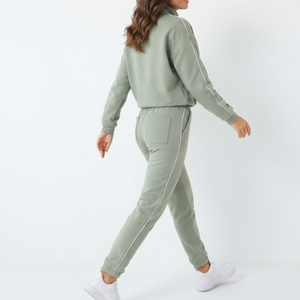 Ensemble de survêtement en molleton vert pour femmes, manches longues, à capuche, couleur unie, décontracté, sportif, respirant, séchage rapide, 2 pièces, poches, fermeture éclair - Product Image 4