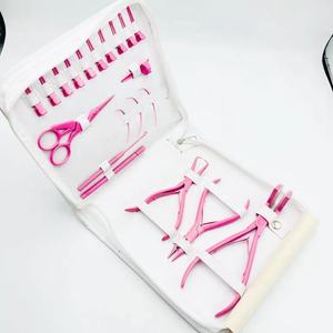 Kit d'outils professionnels en acier inoxydable pour extensions de cheveux en caoutchouc, comprenant des pinces à micro-anneaux, des ciseaux à effiler et une aiguille à boucle - Product Image 2