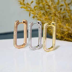 14k Gold Diamond Pave Hoop <b>Earrings</b> Enamel Bar Lever <b>Back</b> Colorful Natural Diamond Wedding Party Fine Jewelry Elegant Dainty - Product Image 4