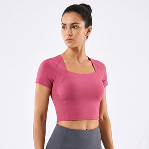 En gros, Hauts de compression de yoga pour femme, à manches courtes, coupe ajustée, col montant, pour la natation, le sport et le cyclisme - Product Image 3