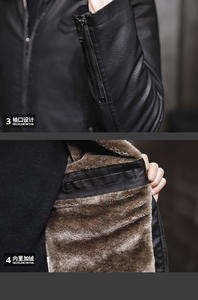 Nouvelle veste en cuir pour homme, coupe ajustée, col en fourrure, coupe-vent, chaude, de haute qualité, nouvelle arrivée hiver 2026 - Product Image 3