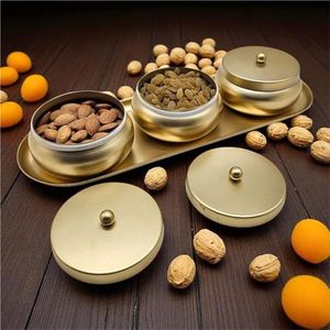 Elegant Metal Dry Fruit Jar Wholesale Decorative Nut Storage Box Airtight Candy Snack <b>Canister</b> <b>Set</b> with Tray For Home Decor Jar - Product Image 1