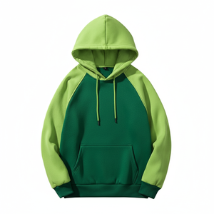Sweat-shirt à capuche pour homme en molleton de coton, à blocs de couleur contrastés, avec manches raglan et poche kangourou, chaud, pour l'automne et l'hiver - Product Image 3