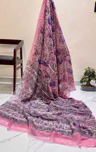 Elegante Saree de Chifón Puro con Estampado de Bloques para Mujer, con Blusa a Juego, Saree Tradicional Indio de Chifón - Product Image 2