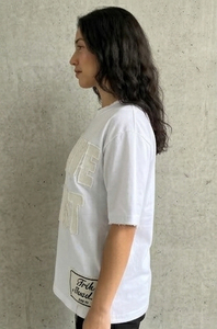 T-shirts brodés effet vieilli pour femmes, T-shirts à épaules tombantes, T-shirts brodés à col rond pour femmes - Product Image 3