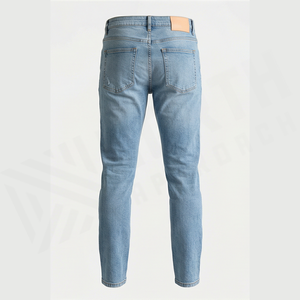 Jean en denim délavé coupe slim à jambe droite pour homme, taille mi-haute, décontracté, en coton, style printemps - Product Image 5