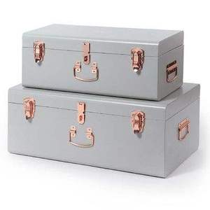 Juego de Baúles Metálicos Rectangulares con Tapa Abatible y Asas, Diseño Minimalista, Color Gris, 2 Piezas, Organizador Apilable para Artículos Diversos - Product Image 2