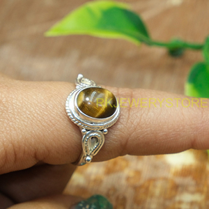 แหวนเงินแท้ 925 ประดับพลอยไทเกอร์อายธรรมชาติทรงรีแบบโบโฮ งานแฮนด์เมด สีน้ำตาลทอง ปรับขนาดได้ - Product Image 4