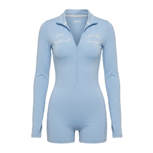 Women's <b>Sports</b> Athleisure Polo Collar Knitted Thumbhole Sleeve Pickleball Zipper <b>Jumpsuit</b> Front Breathable High Stretch Regular - Product Image 2
