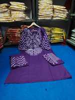 Ensemble Kurti Pantalon et Dupatta à imprimé Bandhani violet, vêtements ethniques pour femmes indiennes et pakistanaises, tenue décontractée pour les festivals