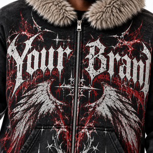 Custom Logo Y2K Nice Graphic <b>Zip</b> <b>Up</b> <b>Hoodie</b> Men Vintage Acid Wash Faux Fur Hood Streetwear OEM Heavy Cotton <b>Hoodie</b> 500+ GSM - Product Image 5
