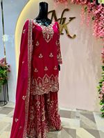 Ensemble Sharara en Georgette Pure Fox avec Broderie et Sequins de 5 mm, Manches Longues, Pantalon Palazzo à Prix Abordable