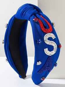 New Sports & Patriotic Beaded Headband Gameday Handmade Knotted <b>Basketball</b> Star Embroidered Hair Accessories for Women and Girls - Product Image 2