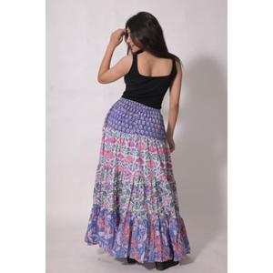 กระโปรงยาวผ้าฝ้ายทอลายบล็อกพิมพ์ลายปะติดปะต่อ ลาวีนาส 100% สำหรับผู้หญิง สไตล์โบฮีเมียน ทำมือ ลายดอกไม้ ฤดูร้อน ระบายอากาศได้ดี - Product Image 4