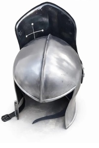 Casco Barbuta Medieval Personalizable Hecho a Mano con Grabado, Armadura de Caballero de Acero Plateado, Estilo Cruzado, Disfraz de Cosplay - Product Image 4