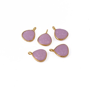 Wholesale Pink Chalcedony Heart Shape Pendant Natural Carved Gemstone with Gold Bezel Setting Plating Jewelry Making Charms - Product Image 3