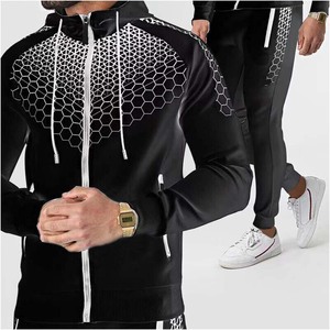 Survêtement deux pièces en coton épais pour homme, coupe régulière, anti-rétrécissement, avec logo brodé personnalisé, color block, vente en gros, OEM - Product Image 2