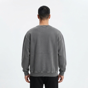 <b>Mens</b> Washed <b>Grey</b> Crewneck <b>Sweatshirt</b> 3D Letter Print Oversized Casual Streetwear Pullover - Product Image 2