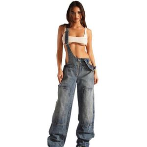 Salopette en jean vintage pour femme, coupe ajustée, bretelles réglables, douce, confortable, tendance, mode quotidienne - Product Image 1