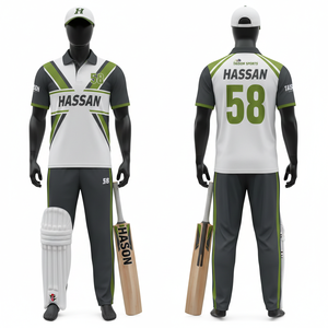 Uniforme de Cricket para Hombre, 180 GSM, Poliéster Interlock, Tejido Transpirable, Paneles Blancos, Grises y Verdes, Sublimación, Uniforme Personalizado - Product Image 6