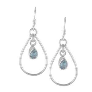 Famoso Jaipur handcrafted925 Pendientes de plata 925 Topacio Azul de ley diseño único pendientes de lágrima para mujer - Product Image 3