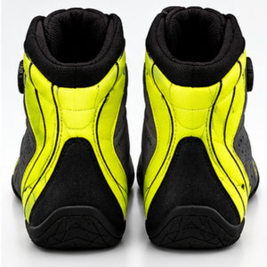 Bottes de moto AULTRA ONE ENTERPRISES grises et jaunes fluo, respirantes, à bout rond, montantes, avec fermeture auto-agrippante, en cuir véritable - Product Image 4