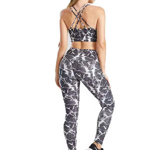 Conjunto de 2 piezas de leggings de yoga y sujetador deportivo para mujer, sublimación personalizada en tela de poliéster y spandex, conjuntos de ropa de yoga personalizados - Product Image 3