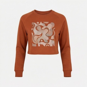 Camisetas Cortas de Manga Larga Personalizadas de Algodón con Cuello Redondo y Logotipo para Mujer, Ropa Deportiva Transpirable, Color Personalizado - Product Image 1