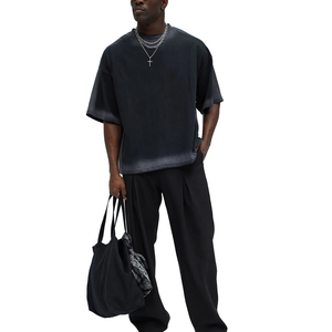 T-shirt Homme Personnalisé Vintage Noir Délavé Coupe Oversize Épaisse Épaules Tombantes Streetwear Uni Décontracté en Jersey Tricoté - Product Image 3