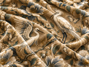 Tissu d'ameublement à imprimé floral et oiseaux, fond crème, pour rembourrage de canapé et de chaise - Product Image 5