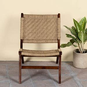 <b>Vintage</b> <b>Wooden</b> <b>Chair</b> with Natural Handwoven Rope Seat and Backrest Elegant Indoor Outdoor Lounge Furniture for Living Room - Product Image 5