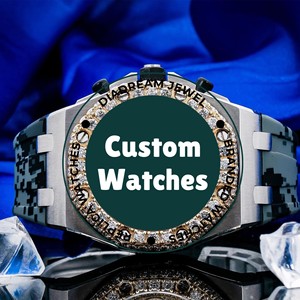 Precioso nuevo reloj de moissanita de muñeca Hip Hop de moda para hombres hecho con diamantes redondos de corte brillante y banda de goma verde - Product Image 3