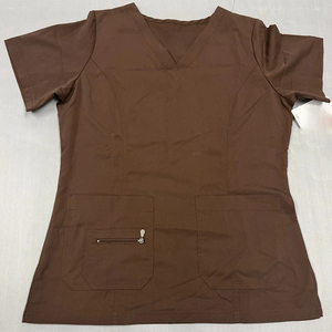เสื้อสครับผู้หญิงขายส่ง สีน้ำตาล คอวี เสื้อแพทย์ มีซิปกระเป๋า ผ้าเนื้อนุ่ม ชุดยูนิฟอร์มพยาบาล คลินิก โรงพยาบาล เสื้อคลุมเสริมสวย - Product Image 1
