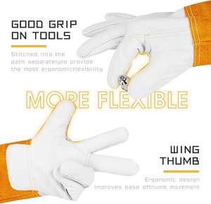 Gants TIG en cuir de chèvre de qualité supérieure, manchette en cuir de vachette pleine fleur avec doublure douce, haute dextérité - Product Image 2