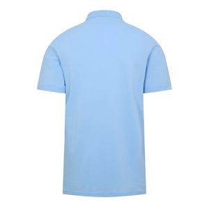 เสื้อโปโลชายสีน้ำเงินและเหลืองลายดอกไม้พร้อมลายพิมพ์ตราแผ่นดิน แขนสั้น สวมใส่สบาย ระบายอากาศได้ดี ดีไซน์แบบถัก - Product Image 3