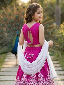 Shoryam mode enfants filles rose brodé Lehenga Choli indien ethnique fête porter jupe ensemble Dupatta mariage Diwali Festival - Product Image 3