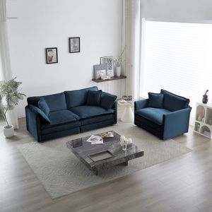 Set Divano a 2 Posti e Poltrona Decorativa, 2 Pezzi, in Ciniglia Imbottita per Soggiorno, Set di Sedie Confortevoli - Product Image 1