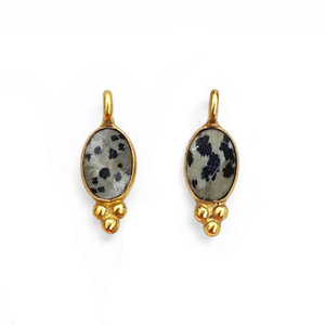 Colgante de Peridoto Dalmatina Jaspeada de 6x4mm, Pequeños Dijes Ovalados Hechos a Mano con Corte Briolette, Bañado en Oro, con Bisel Elegante para Fabricación de Joyas - Product Image 1