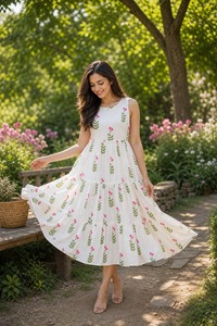 Vestido Maxi Vintage Estilo Francés para Mujer, Cuello Redondo, Manga Corta, Botones, Encaje con Cuentas, Cintura Alta, Estampado Sólido, Logotipo Frontal, Elegante - Product Image 4