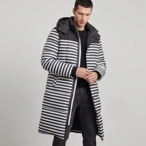 <b>Men's</b> Premium Hooded Padded Long <b>Jacket</b> Custom Stripe Line Padded Puffer Long Coat <b>Men</b> Winter <b>Warm</b> Up Down Padded Long <b>Jackets</b> - Product Image 2