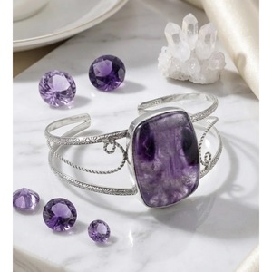 Handcrafted Natural Amethyst Gemstone Cuff <b>Bracelet</b> Balance Bangle Wholesale Fashion <b>Crystal</b> Bangle From India - Product Image 3