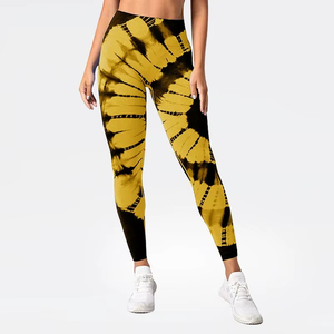 High Waist <b>Tie</b> <b>Dye</b> Yoga <b>Leggings</b> Full Length Ribbed Spandex Polyester Four-Way Stretch Women's Fitness Pants - Product Image 4